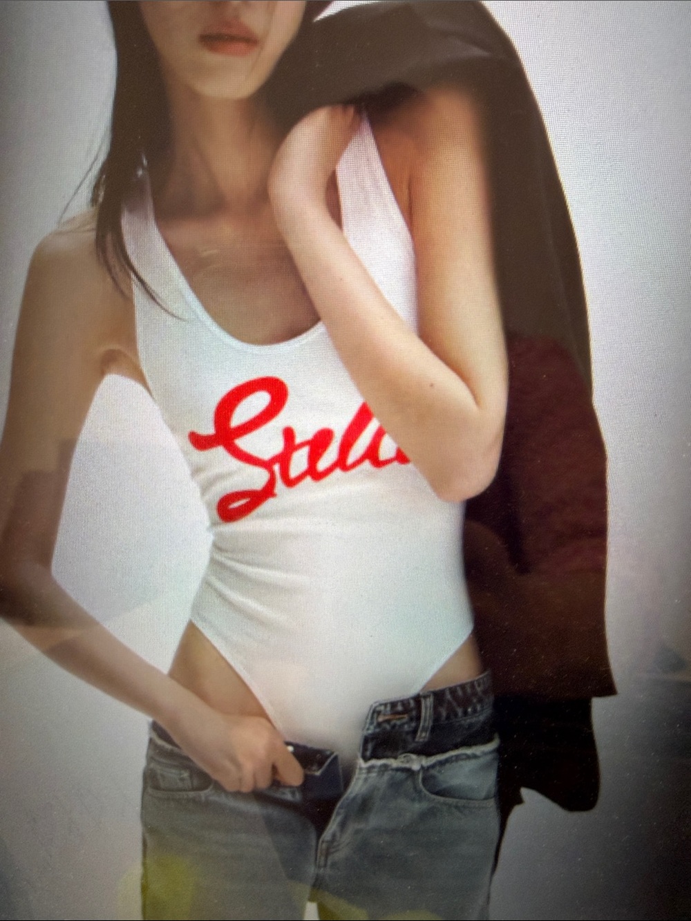 Stella McCartney H&M White Scoop Neck Bodysuit with Red Script Logo - Women